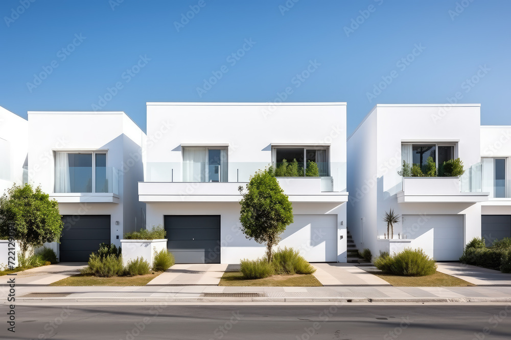 Modern white villas with a walkway. Perspective view Modern white villas with a walkway. Perspective view