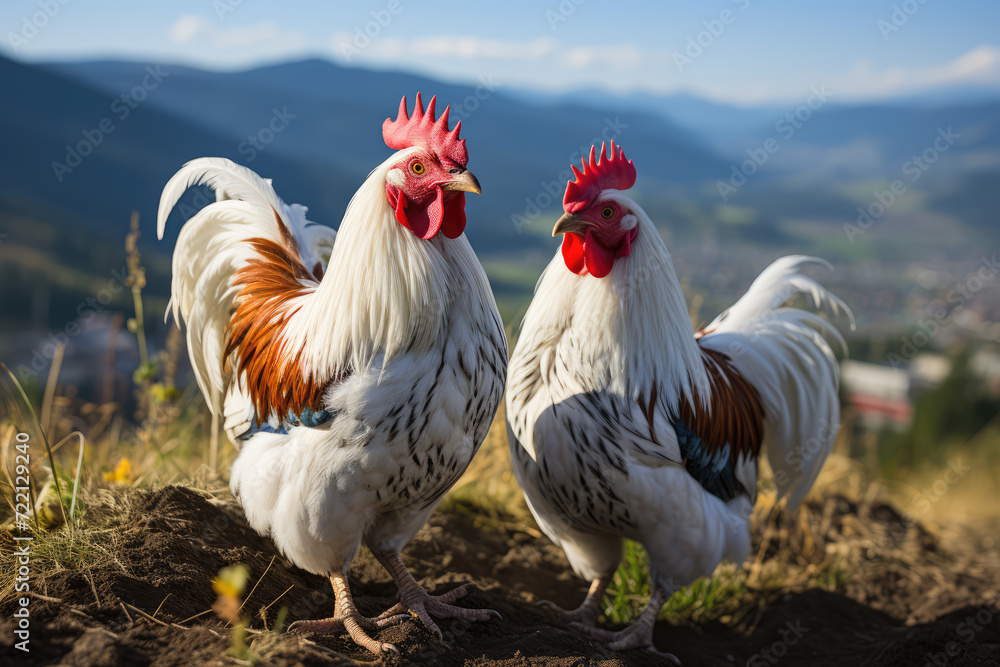Fototapeta premium chickens on a traditional free range poultry farm in the countryside