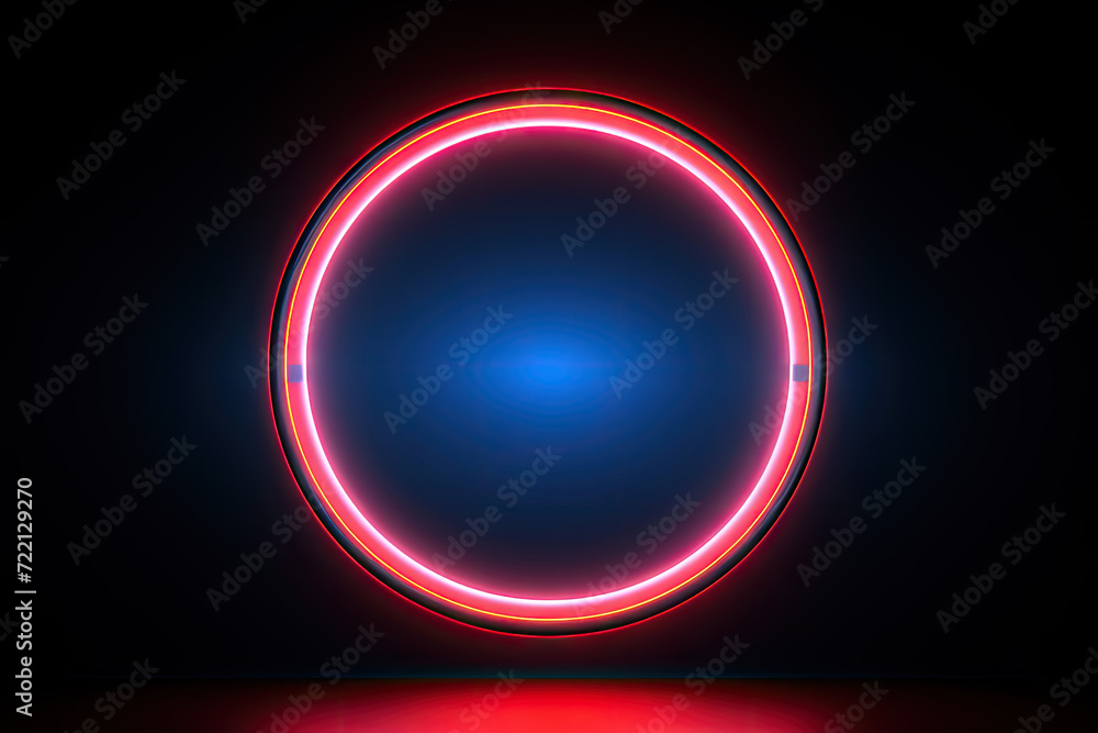 Obraz premium Neon round frame on dark background. Vector illustration