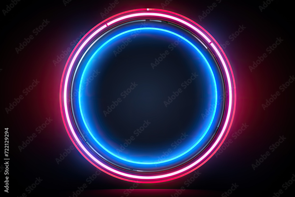 Neon round frame on dark background. Vector illustration