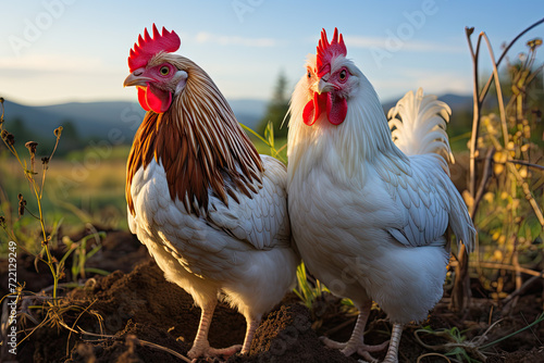 chickens on a traditional free range poultry farm in the countryside