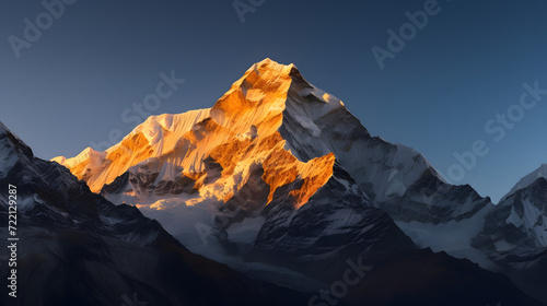 Alpine Splendor: Sunset Illuminating a Snow-Capped Peak AI-Generative