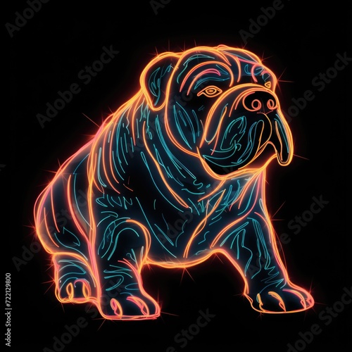 Shar-pei. Neon outline icon with a light effect
