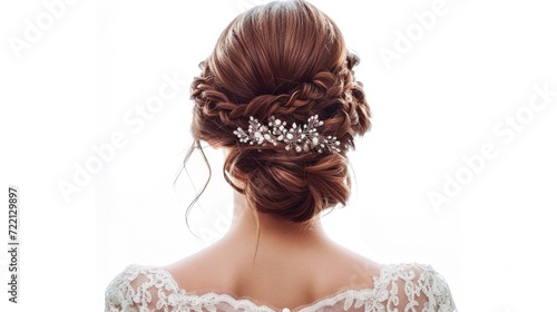 beauty wedding hairstyle rear view isolated on white back not show face