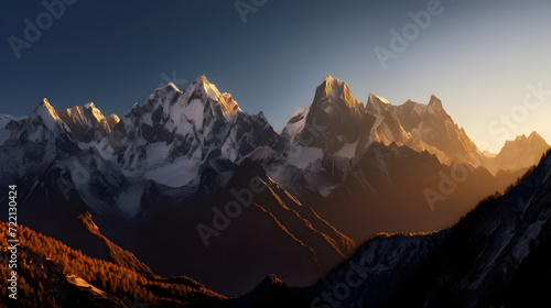 Alpine Splendor: Sunset Illuminating a Snow-Capped Peak AI-Generative