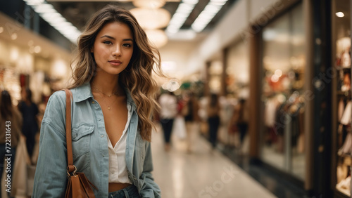 Beautiful young woman having fun shopping at the mall On holidays. Live style.