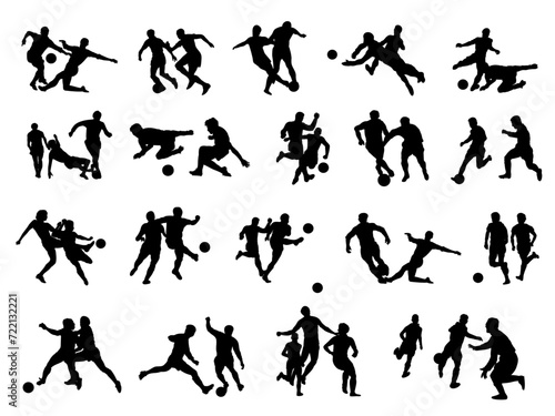 Football silhouettes. Set of silhouettes of soccer players in game motions. Vector illustration. 