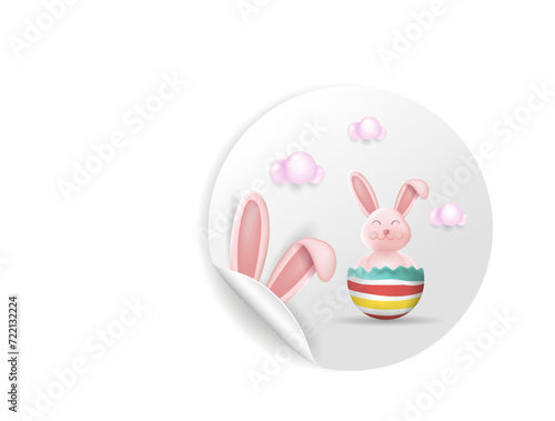 Easter bunny, stickers, banner. Happy Easter holiday concept, minimalistic style, 3d vector. A place to copy.