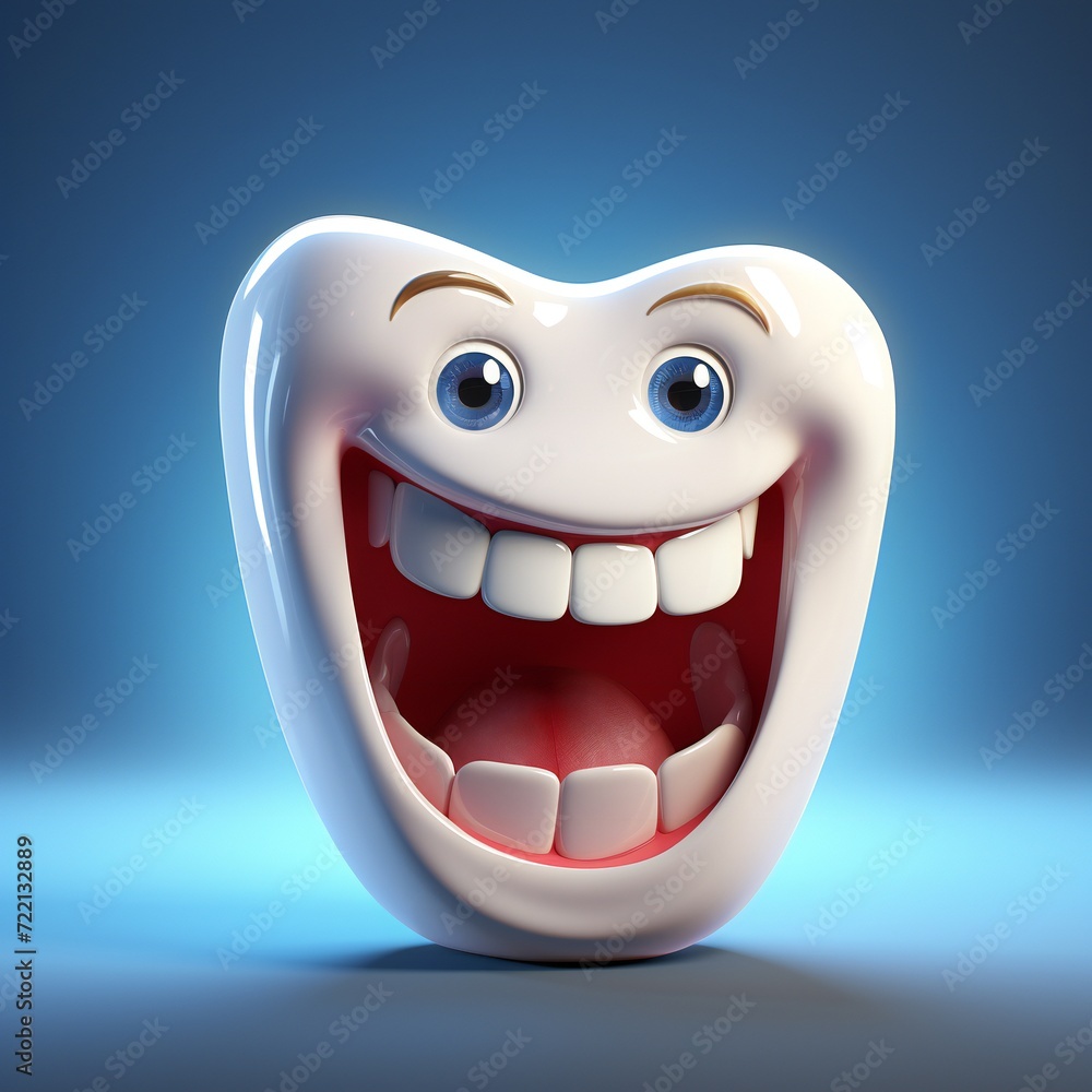 Happy cartoon tooth with smile isolated on blue background. 3d Happy cartoon tooth with smile isolated on blue background. 3d