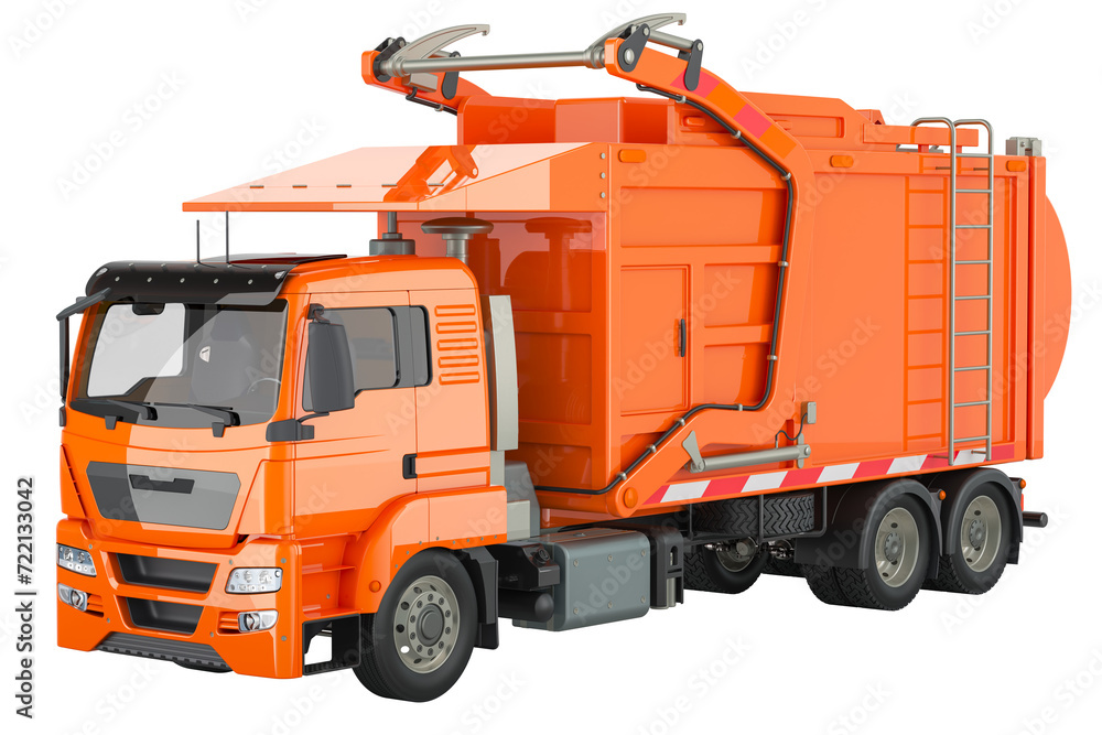 Garbage Truck, rubbish truck, dustbin lorry. 3D rendering isolated on transparent background Garbage Truck, rubbish truck, dustbin lorry. 3D rendering isolated on transparent background