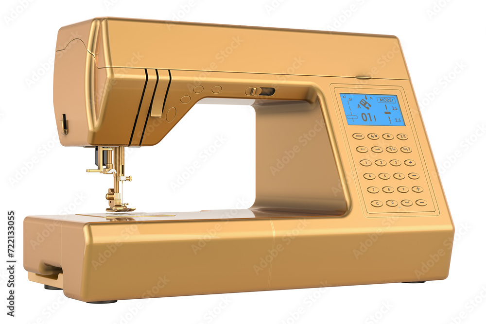 Golden Electronic Sewing Machine, 3D rendering isolated on transparent background