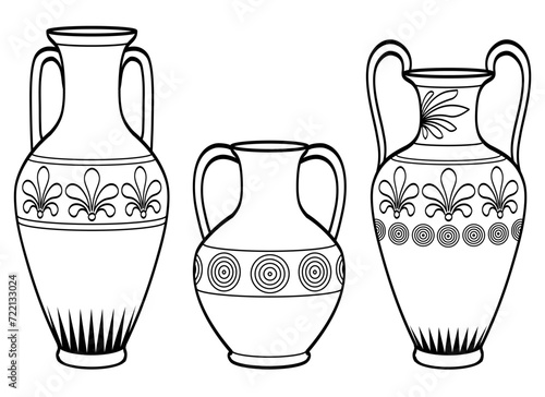 Three beautiful vases. Vector illustration of an amphora.