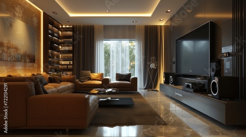 Contemporary Living Room With Home Entertainment System  