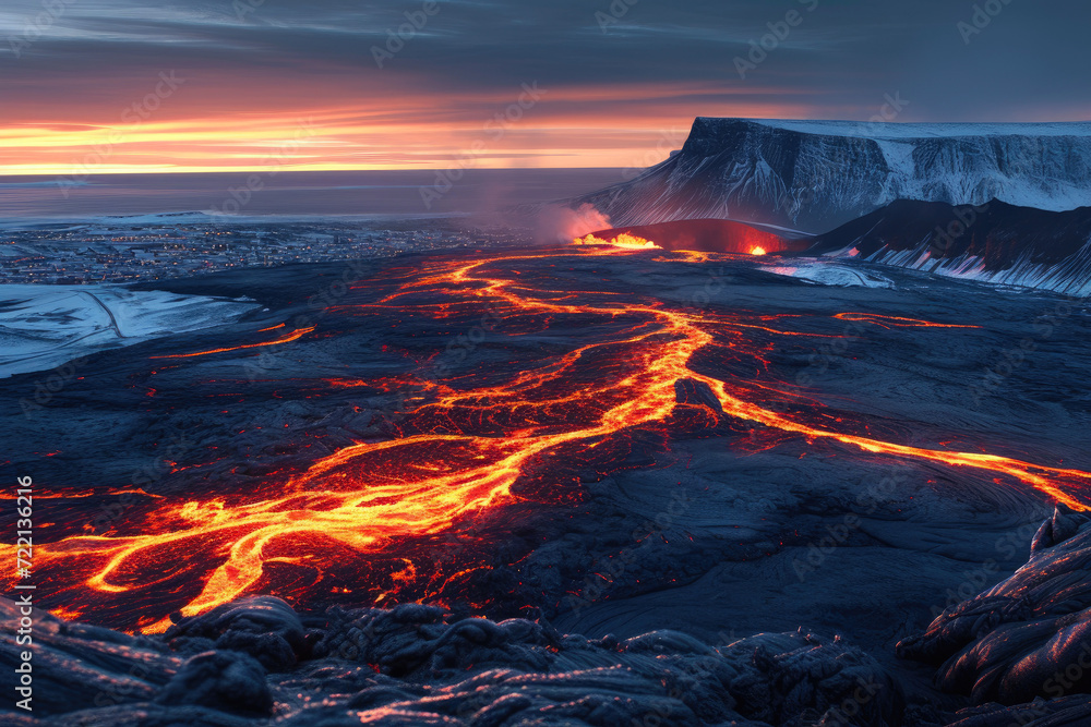 Fototapeta premium Arctic Ember: Magma Magic in Polar Wonderland