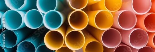 Colorful Plastic Pipes Stacked: Multicolored Construction Materials in Industrial Engineering