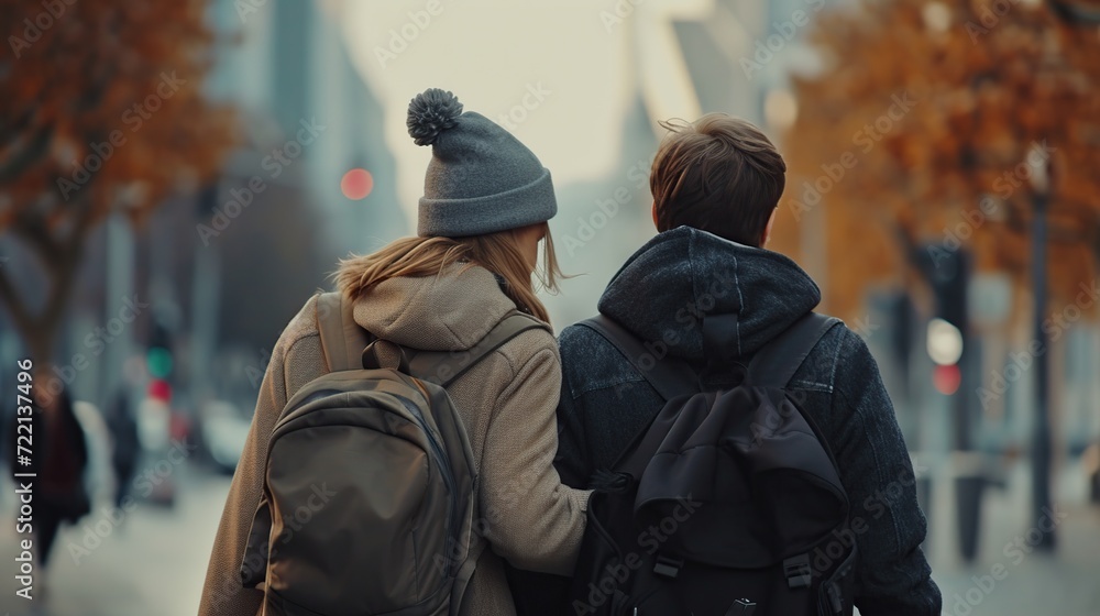 Fototapeta premium Loving couple walking in the city center