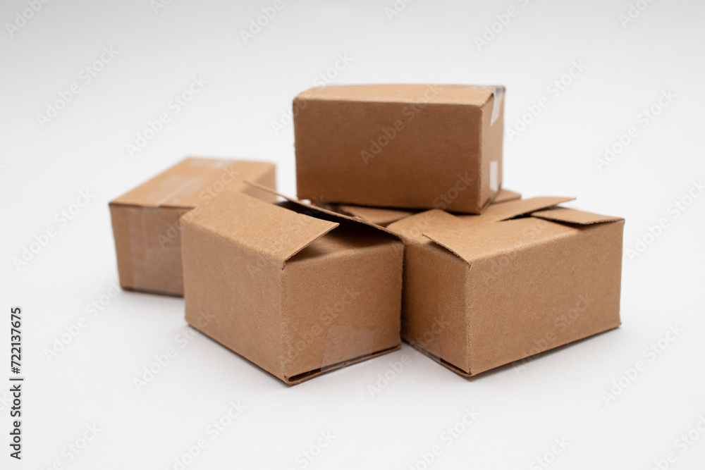 Small cardboard boxes ready for transportation and delivery