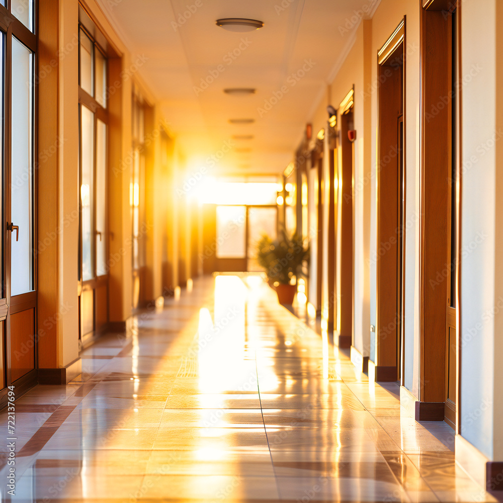 Blurred Hospital Corridor, Emphasizing Modern Health Care and Medical Architecture in a Clean, Professional Environment Blurred Hospital Corridor, Emphasizing Modern Health Care and Medical Architecture in a Clean, Professional Environment