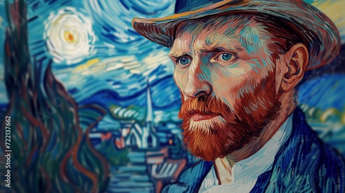 Van Gogh's Vision: An Impressionist Self-Portrait with Expressive Brushwork and Iconic Style photo