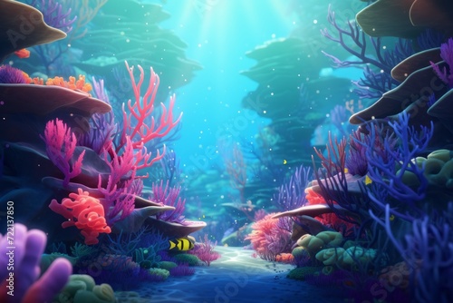 Underwater scene with corals and fish. 3d illustration. © Aner