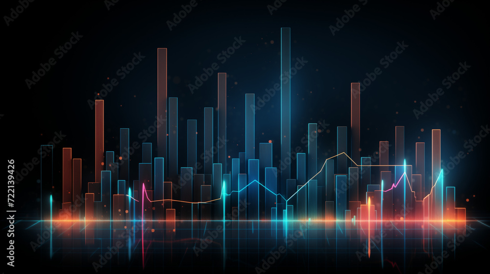 abstract background with lines neon, Financial neon rising graph and chart with lines and numbers front view, Ai generated image