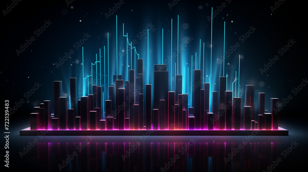 abstract background with equalizer, abstract background with lines, Financial neon rising graph and chart with lines and numbers front view, Ai generated image