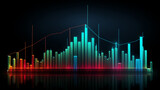 market graph, abstract background with lines, Financial neon rising graph and chart with lines and numbers front view, Ai generated image