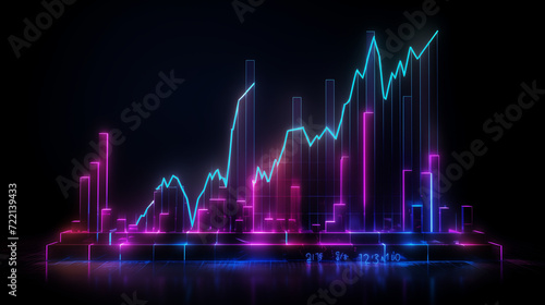 background wave charts, Financial neon rising graph and chart with lines and numbers front view, Ai generated image