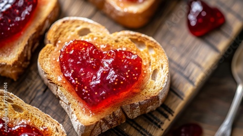 Toast with Heart Shaped Jam Closeup From Above 