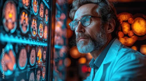 a medical expert looking at a ct scan screen