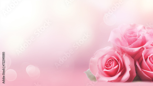pink rose flowers for love romance background. Blurred background with three pink roses