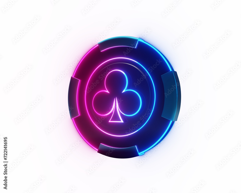 Neon clubs poker chip isolated on transparent background. Neon clubs poker chip isolated on transparent background.