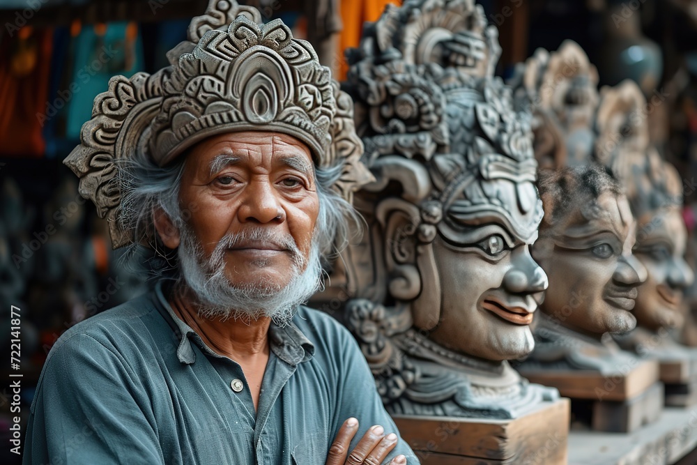 Indian traditional mask artist creating unique and expressive masks for cultural performances. Indian traditional mask artist creating unique and expressive masks for cultural performances.