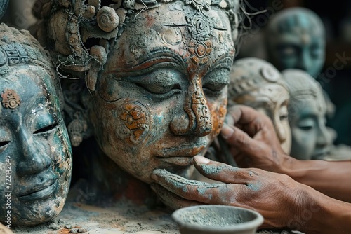 Indian traditional mask preservationist restoring damaged masks to their original state.