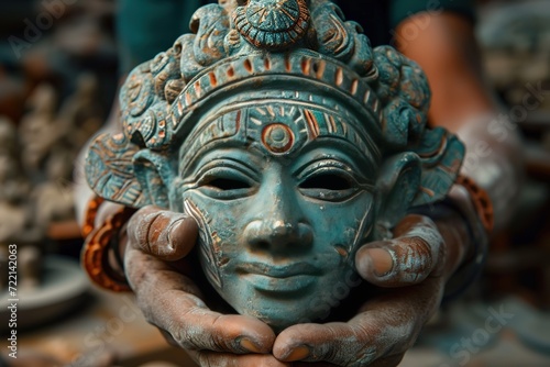 Indian traditional mask researcher investigating the symbolic meanings of masks