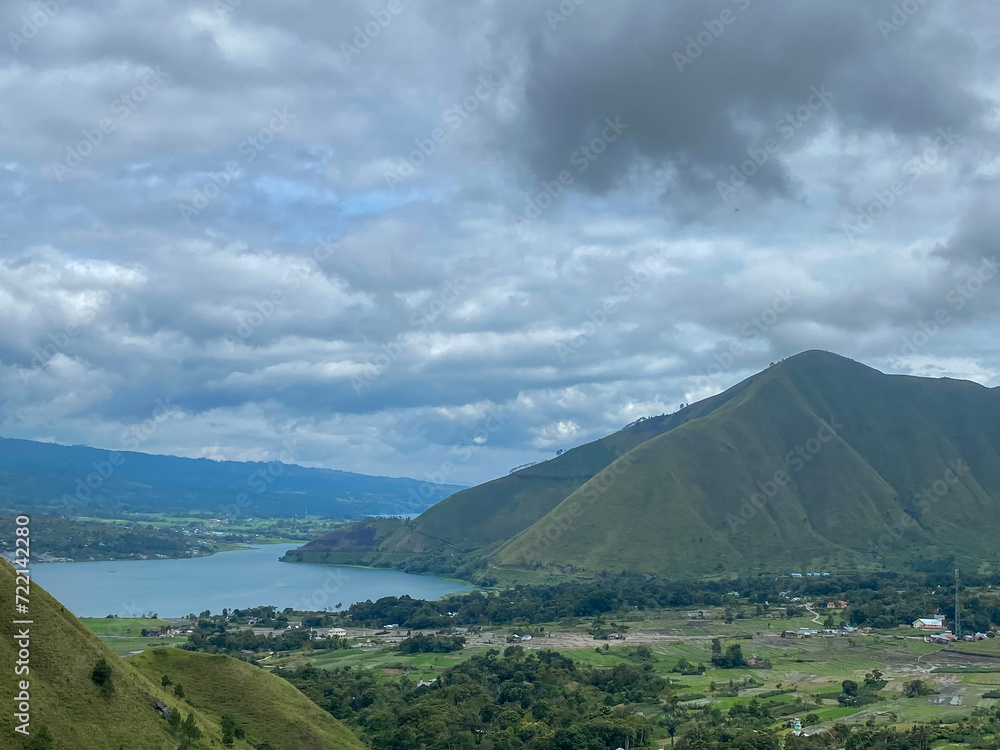 Lake Toba of north Sumatra against cloudy sky taken from Dolok Raja.