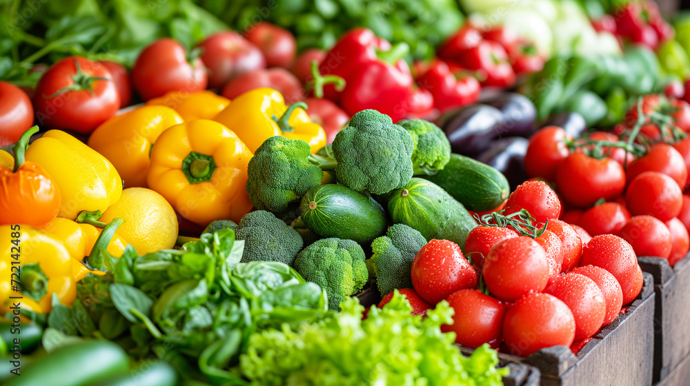 variety of fresh, vibrant vegetables including bell peppers, tomatoes, and zucchinis beautifully displayed at a market or in a kitchen, showcasing freshness and quality variety of fresh, vibrant vegetables including bell peppers, tomatoes, and zucchinis beautifully displayed at a market or in a kitchen, showcasing freshness and quality