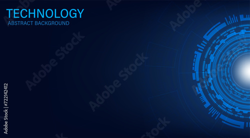 Creative round blue hi-tech abstract background. Futuristic round circuit with processor board on blue and black tone. Cyber circuit future technology background. Vector and Illustration