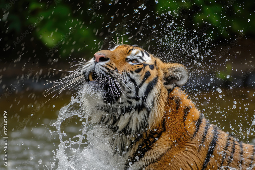 Obraz premium siberian tiger shaking off water after a refreshing swim
