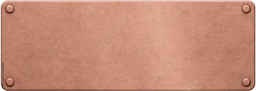 Fototapeta premium Isolated Brushed Copper Plate With Four Rivets. 3D Illustration