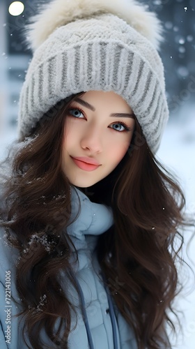 Brunette woman with a wool hat