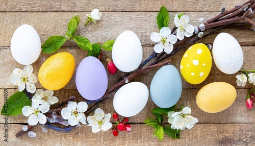  Colorful easter eggs on wood background