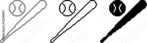 pixel art Baseball ball and bat icon set