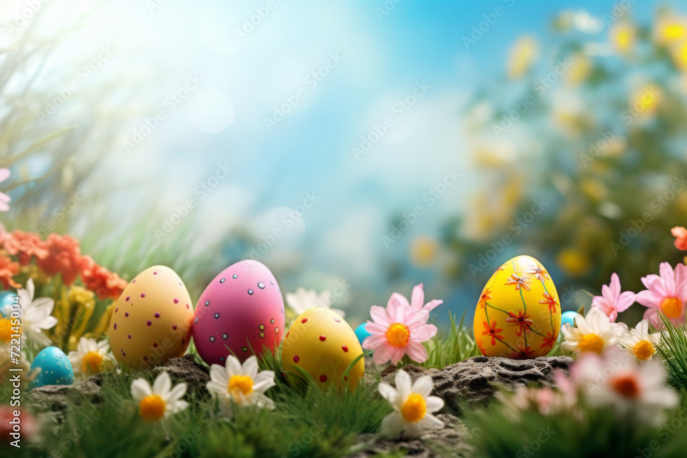 Colorful Easter Eggs in a Spring Meadow Colorful Easter Eggs in a Spring Meadow