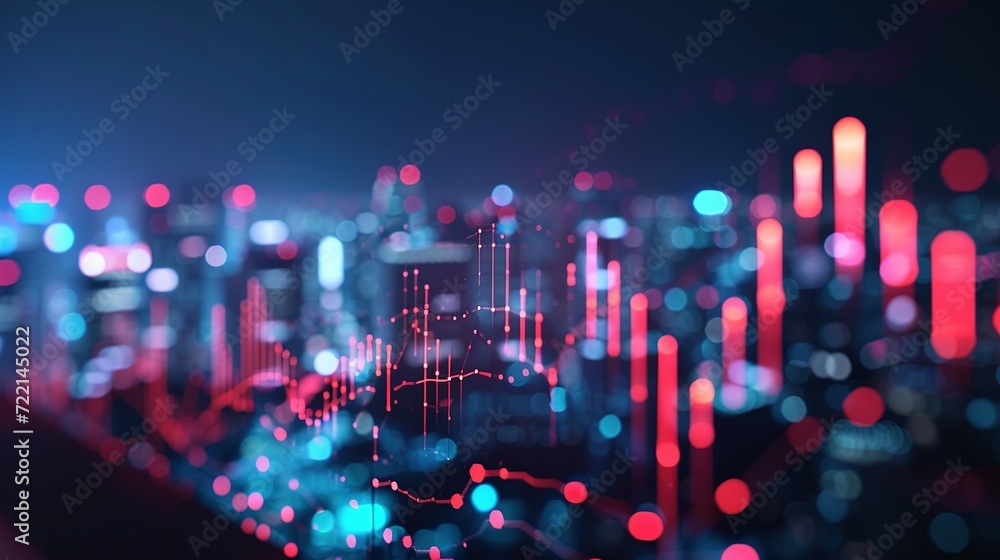 Stock market business concept with financial chart on screen and metropolis. Investment and trading background - obrazy, fototapety, plakaty 