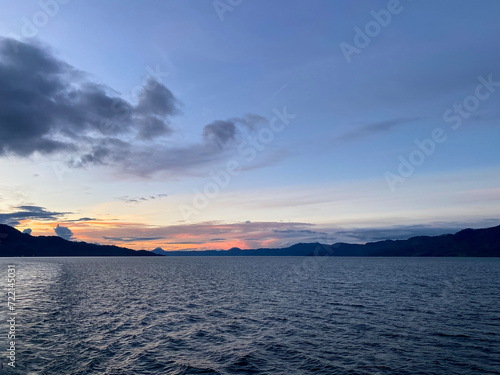 Lake Toba view from ferry ship. Ambarita  Samosir - North Sumatra.