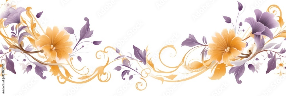 light amber and dusty lavender color floral vines boarder style vector illustration