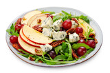 Fresh Apple Salad with Blue Cheese, Grapes, Pecans and Salad Mix, Fall Salad on White Background, Comfort Food