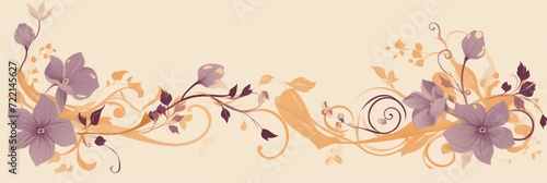 light amber and dusty lavender color floral vines boarder style vector illustration 