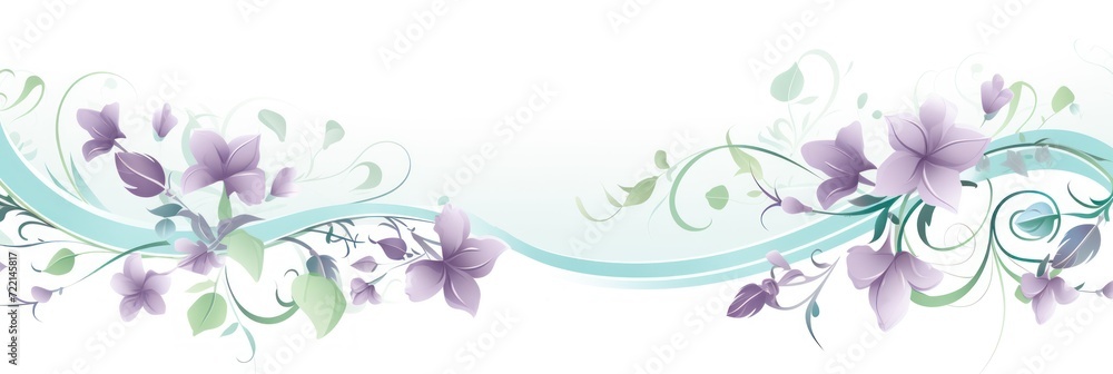 light aqua and pale lavender color floral vines boarder style vector illustration